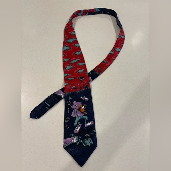 Vintage Looney Tunes Daffy Duck Golf Tie - Red & Navy Cartoon Novelty - Picture 1 of 7